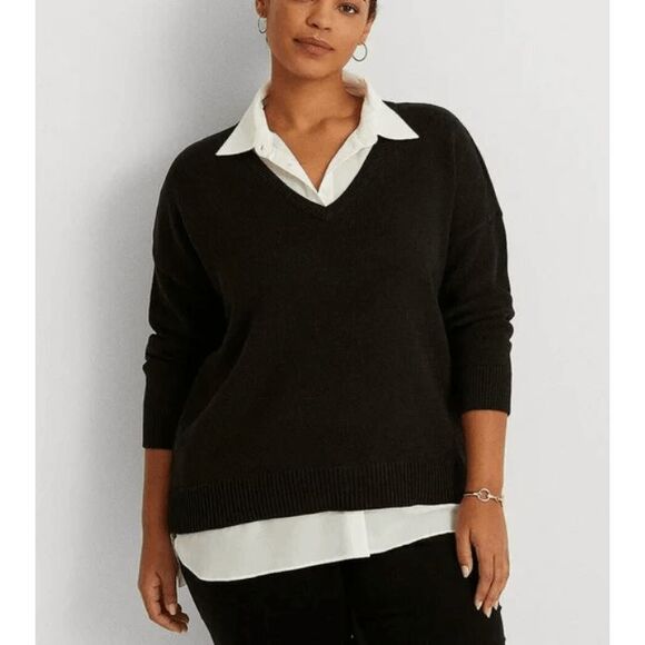 LAUREN Ralph Lauren Layered Cotton Sweater Black, Size Medium, MSRP $110 - Picture 11 of 11